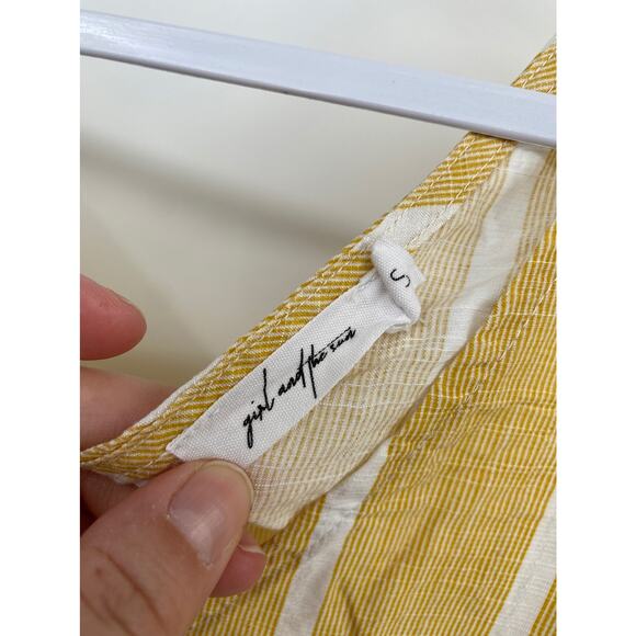 Girl and the Sun Stripe Ruffle V-Neck Yellow Peplum Top Size Small - Picture 4 of 8